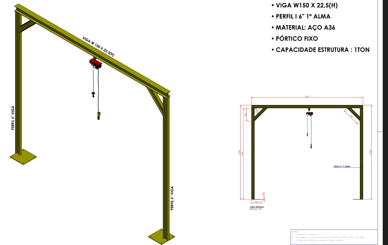 Projeto de pórtico estrutural com talha